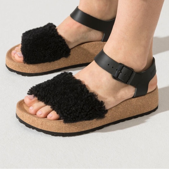 Birkenstock/Papillio Shearling Sandals, Black,Size 40. Worn 3X. - Picture 2 of 8